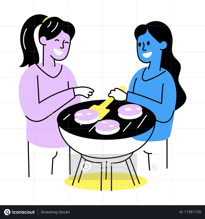 Mädchen machen eine Grillparty  Illustration