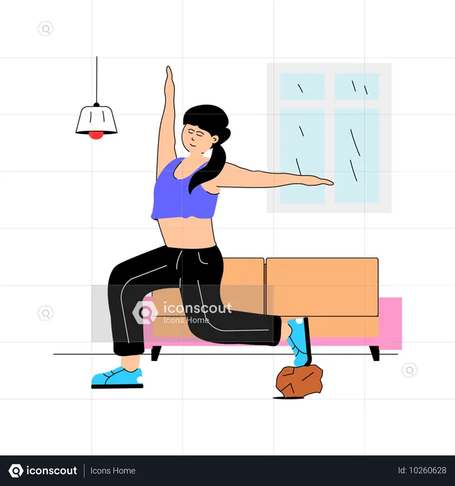 Mädchen macht Fitnessübungen zu Hause  Illustration