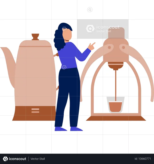 Mädchen macht Kaffee mit Maschine  Illustration