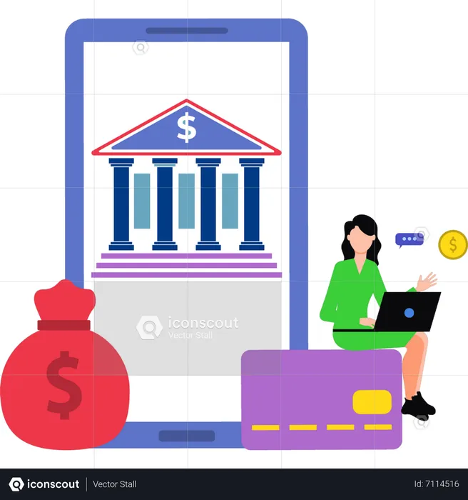 Mädchen macht Online-Banking  Illustration