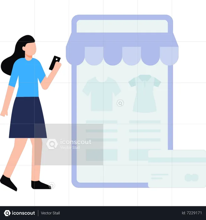 Mädchen beim Online-Shopping auf dem Handy  Illustration