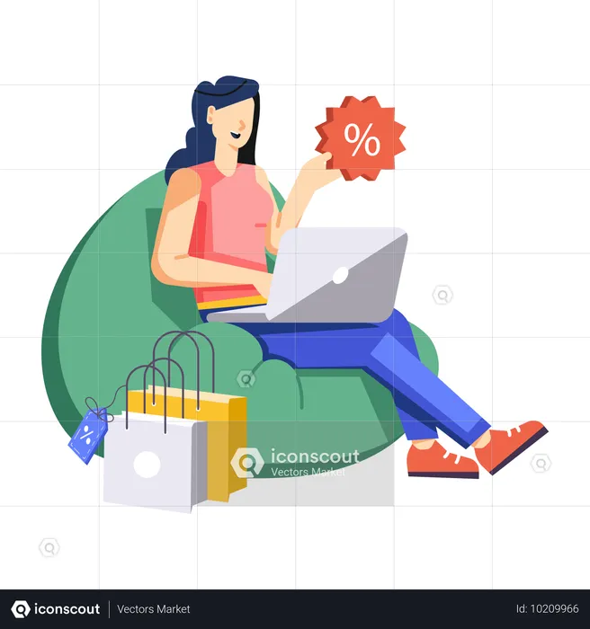 Mädchen beim Online-Shopping während des Verkaufs  Illustration