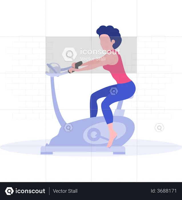 Mädchen macht Übungen auf einem Fahrradergometer  Illustration