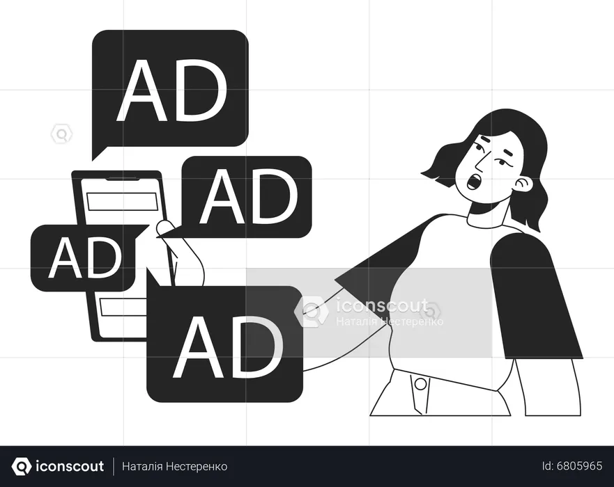 Mädchen hat genug von digitaler Werbung  Illustration