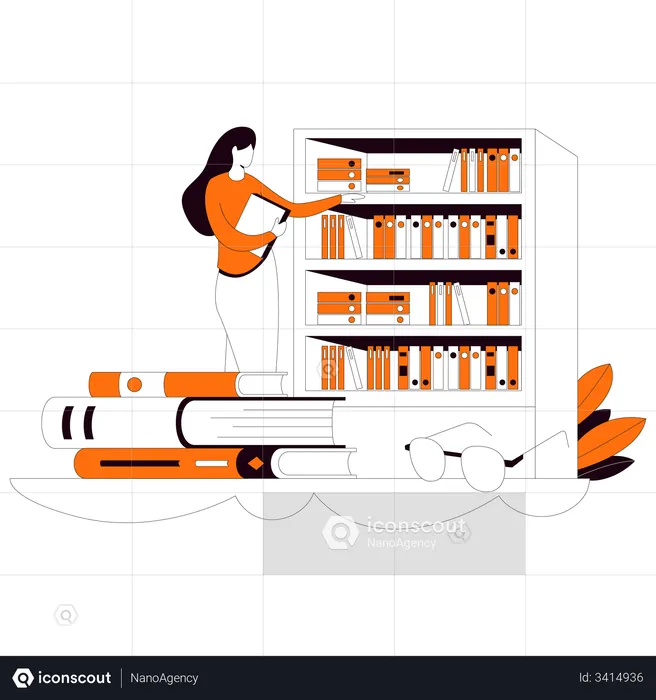 Mädchen nutzt Bibliothek beim Fernunterricht  Illustration