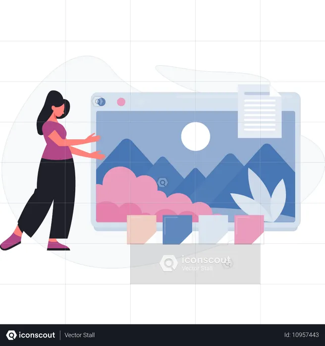 Mädchen sucht Nacht-Hintergrundbild auf Webseite  Illustration