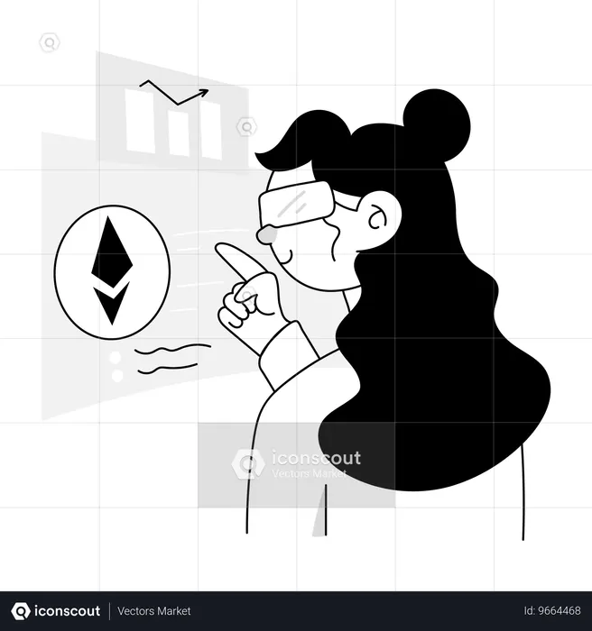 Mädchen schaut sich den Metaverse-Markt an  Illustration