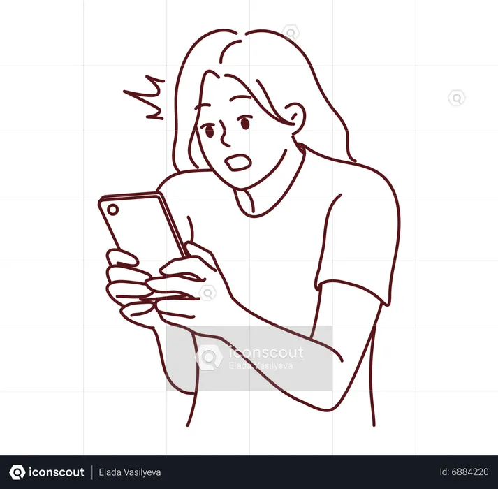 Mädchen schockiert nach Blick aufs Handy  Illustration