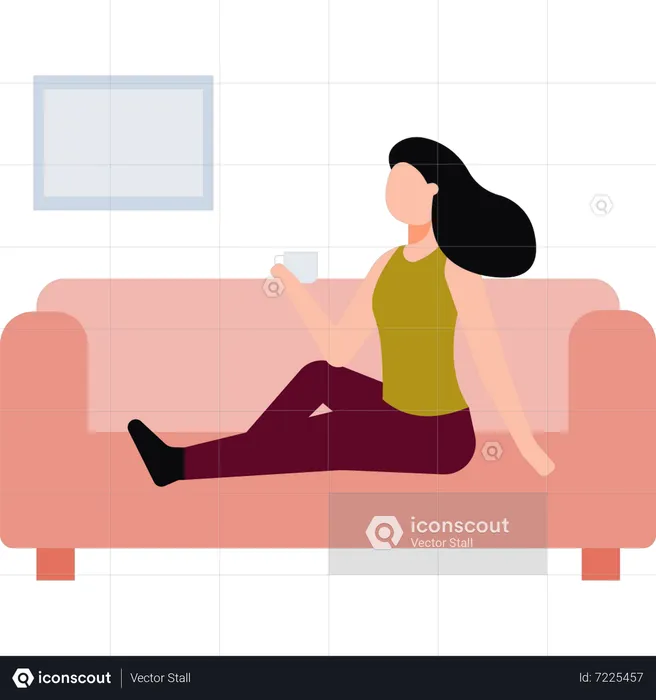 Mädchen sitzt auf der Couch und trinkt Tee  Illustration