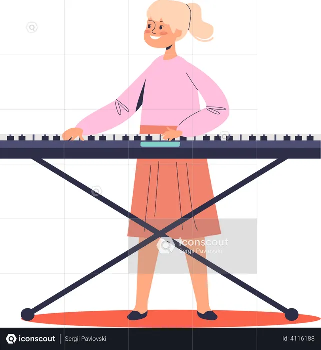 Mädchen spielt Synthesizer  Illustration