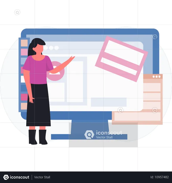 Mädchen spricht über Monitorentwicklung  Illustration