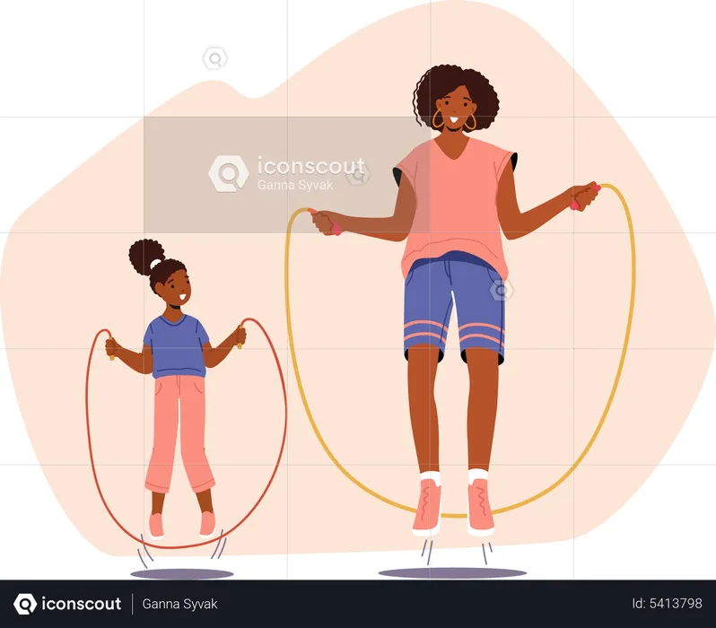 Mädchen springen gemeinsam Seil  Illustration