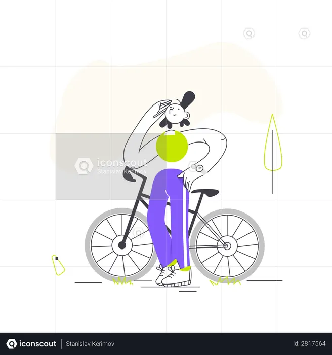 Mädchen steht mit Fahrrad  Illustration