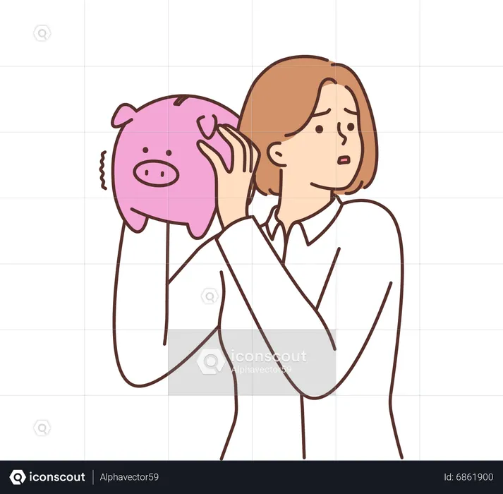 Mädchen auf der Suche nach Geld im Sparschwein  Illustration