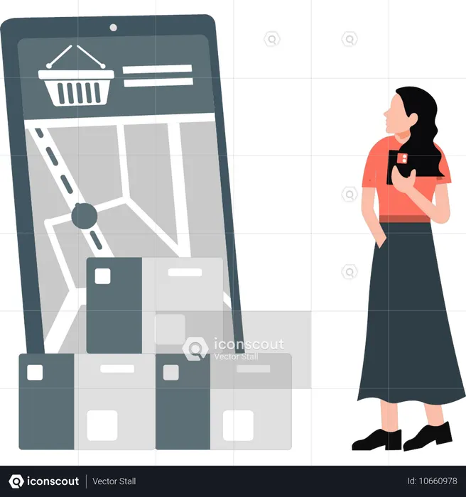 Mädchen sucht Lieferort  Illustration