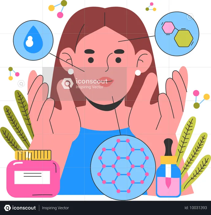 Mädchen trägt Kosmetikprodukt aufs Gesicht auf  Illustration