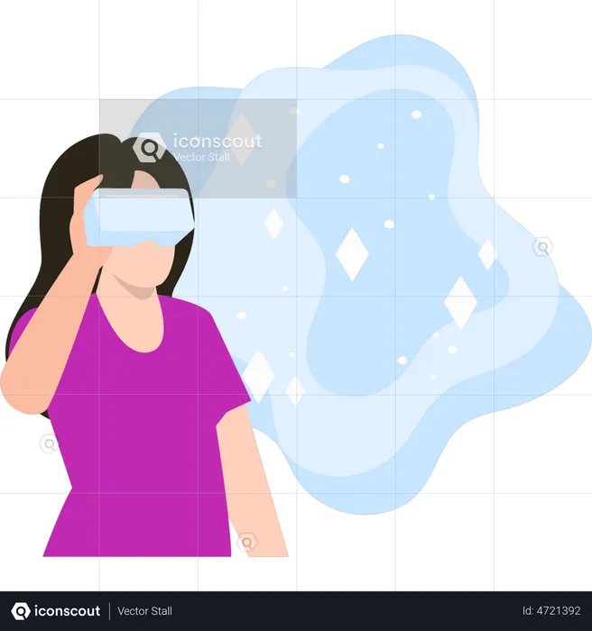 Mädchen trägt VR-Brille und schaut in den Weltraum  Illustration