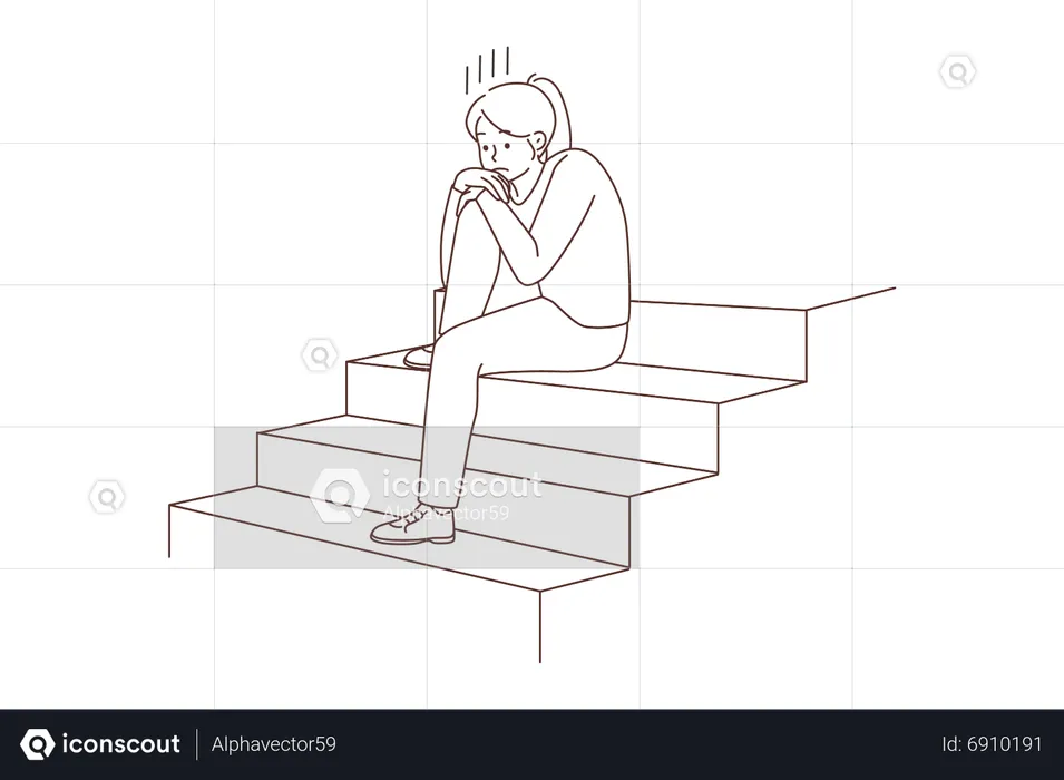 Mädchen traurig und sitzt auf der Treppe  Illustration