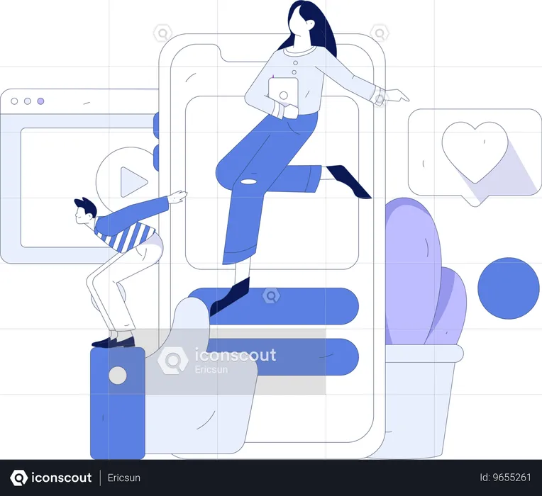 Mädchen und Mann auf Social-Media-Plattform  Illustration