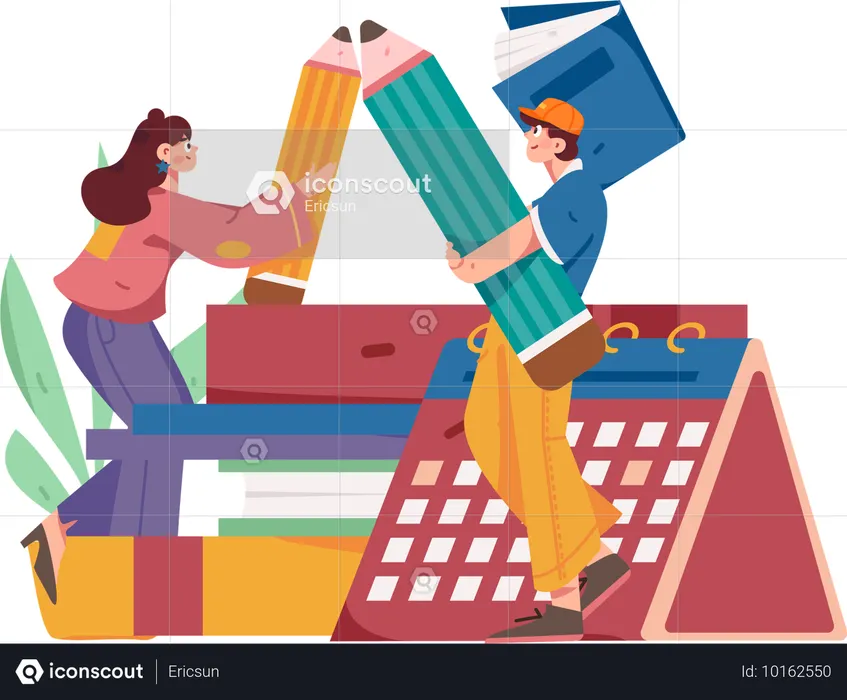 Mädchen und Mann mit Stundenplan  Illustration