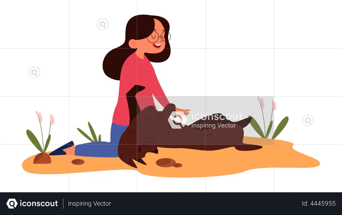 Mädchen verbringt Zeit mit Hund  Illustration