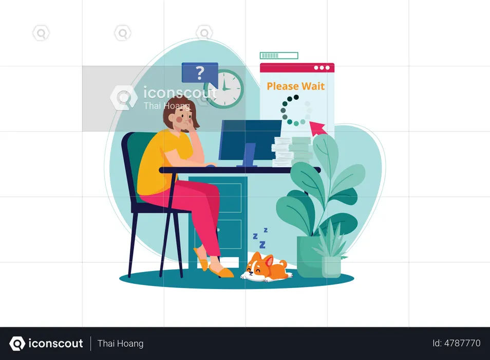 Mädchen wartet auf das Laden der Website-Seite  Illustration