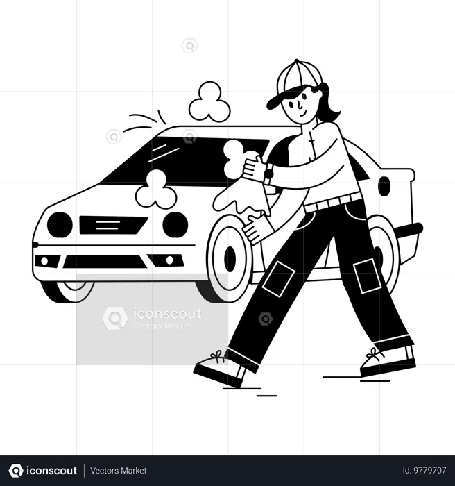 Mädchen wäscht Auto mit Scheibenwischer  Illustration