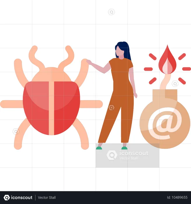 Mädchen zeigt auf Bug-Virus  Illustration