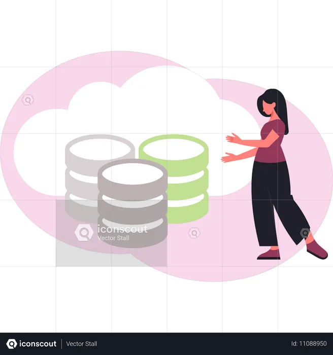 Mädchen zeigt Cloud-Datenbank  Illustration