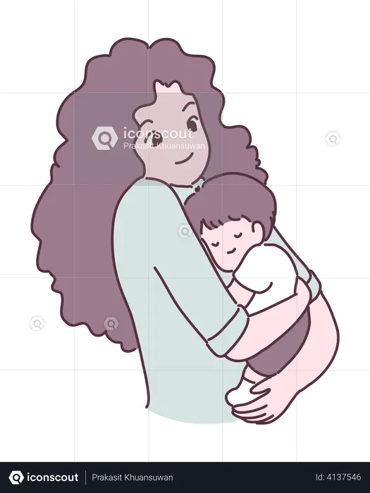 Madre abrazando a niño  Ilustración