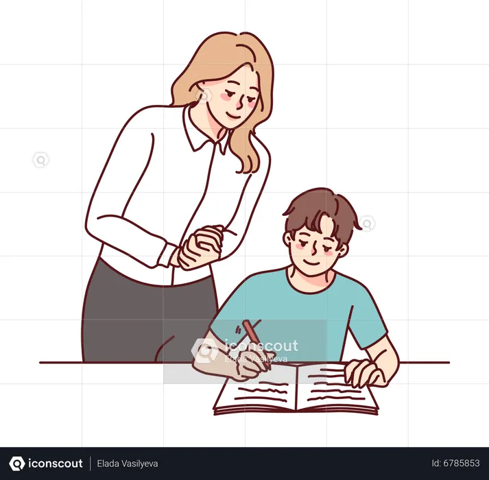 Madre bastante joven leyendo un libro con su hijo en casa  Ilustración