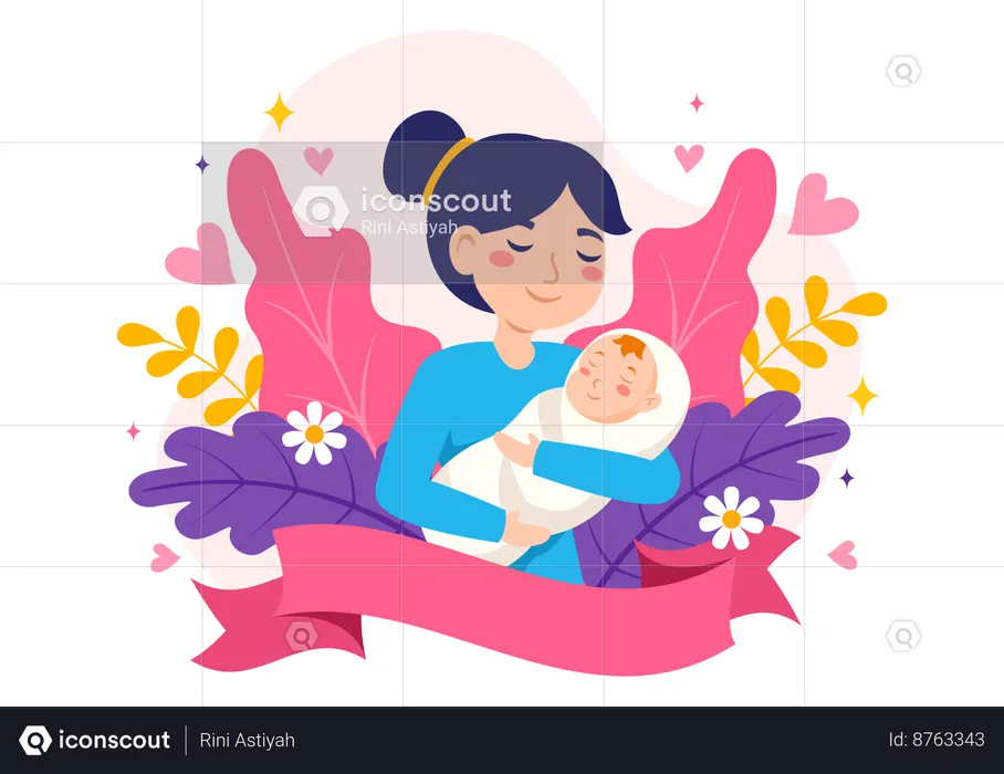 Madre cargando bebe  Ilustración