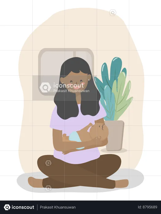 Madre sosteniendo bebe  Ilustración