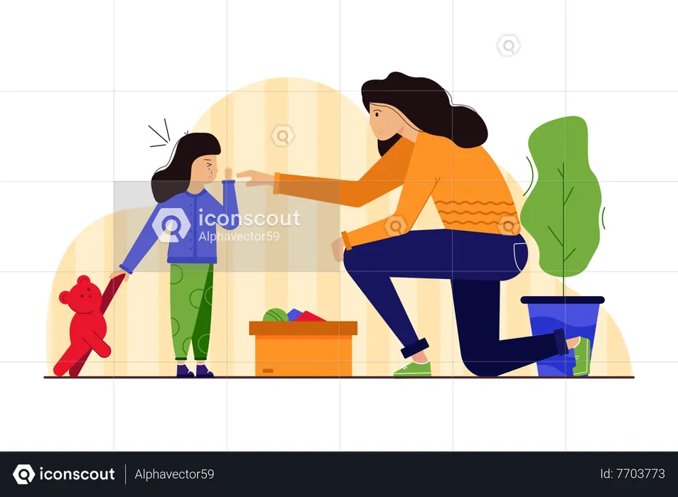 Madre con hija llorando  Ilustración