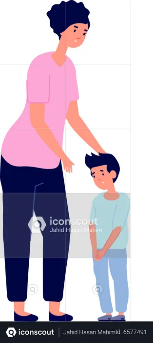 Madre consuela al niño llorando  Ilustración