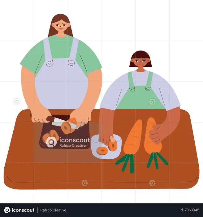 Madre e hija cocinando juntas  Ilustración