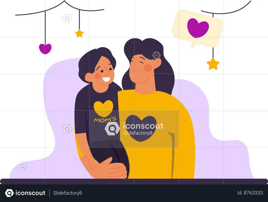 Madre joven sosteniendo a su hijo  Ilustración