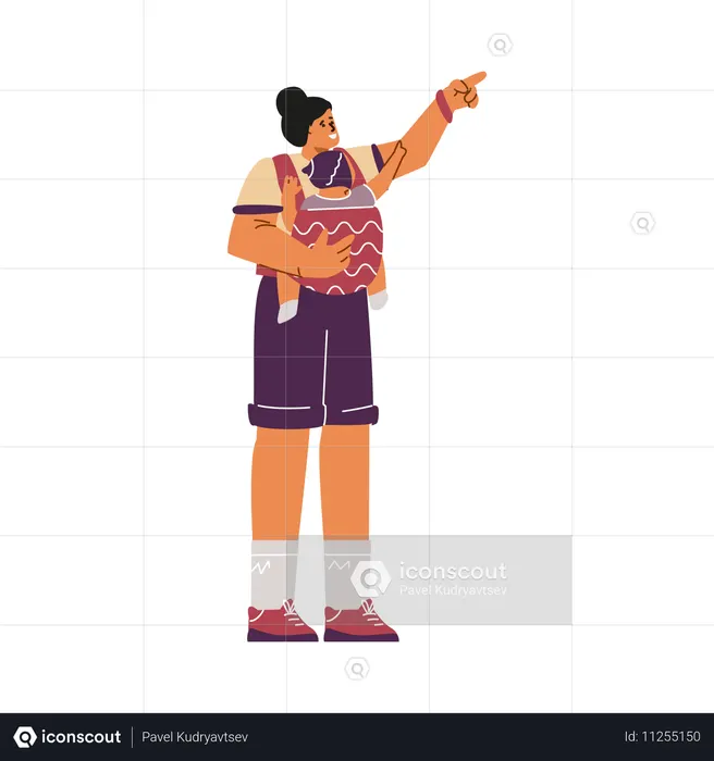 Madre, proceso de llevar, bebé, en, cabestrillo  Ilustración