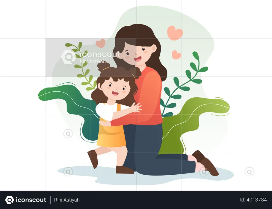 Madre mimando a su hija  Ilustración