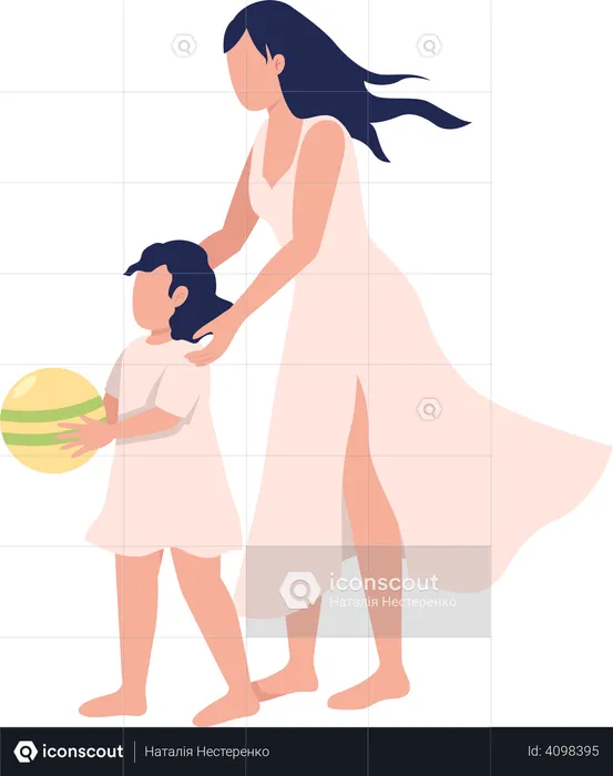 Madre sosteniendo a su pequeña hija  Ilustración