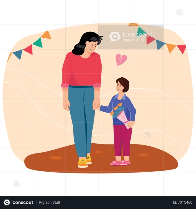 Madre y su hijo caminando juntos  Ilustración