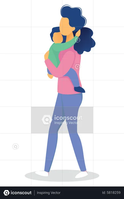 Mãe abraçando com filho  Ilustração
