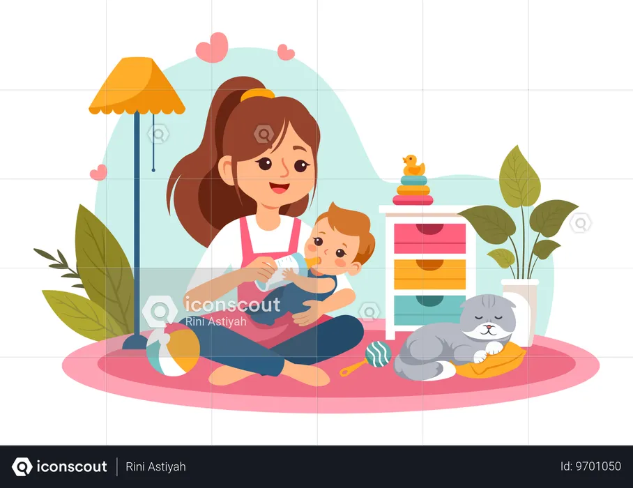 Mãe dando leite ao filho  Ilustração