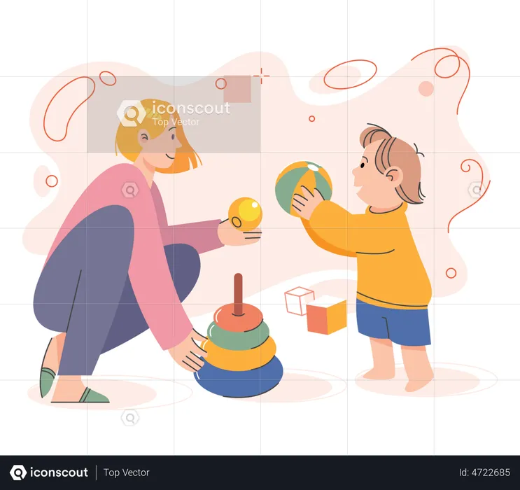 Mãe e filha brincando juntas  Ilustração