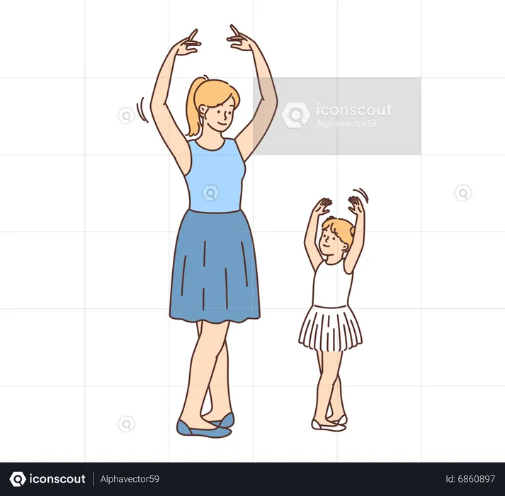 Mãe e filha fazendo dança belle  Ilustração