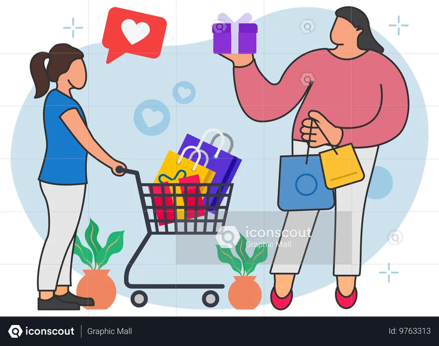 Mãe e filha indo às compras  Ilustração