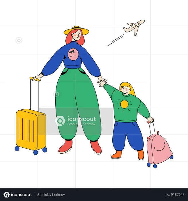 Mãe e filha vão viajar  Ilustração