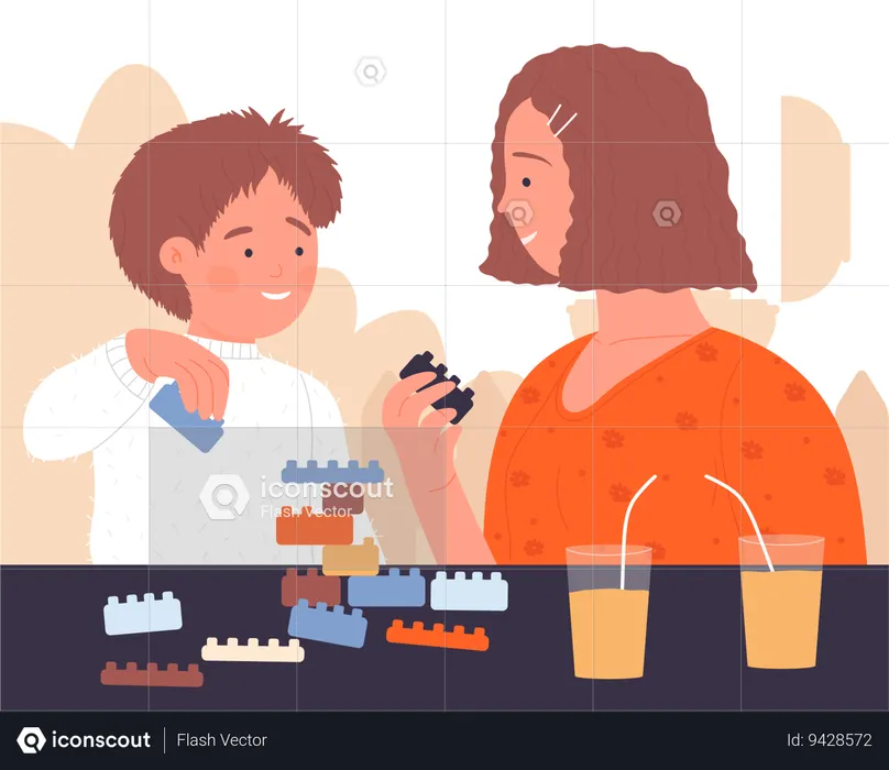 Mãe e filho jogando  Ilustração