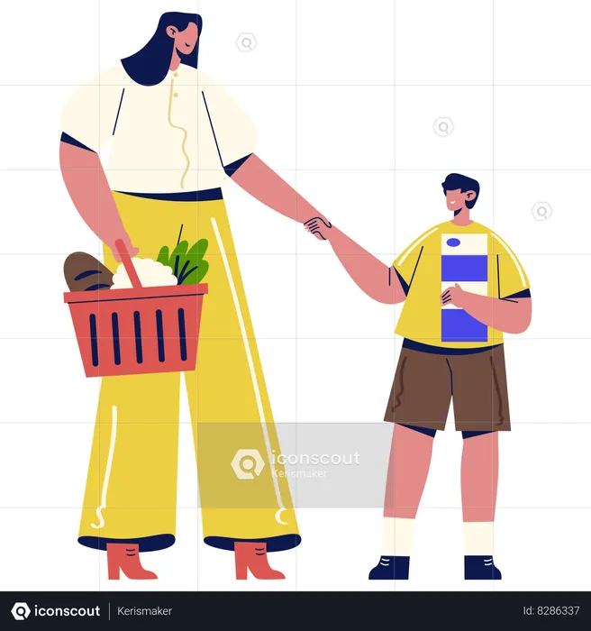 Mãe e filho fazendo compras  Ilustração