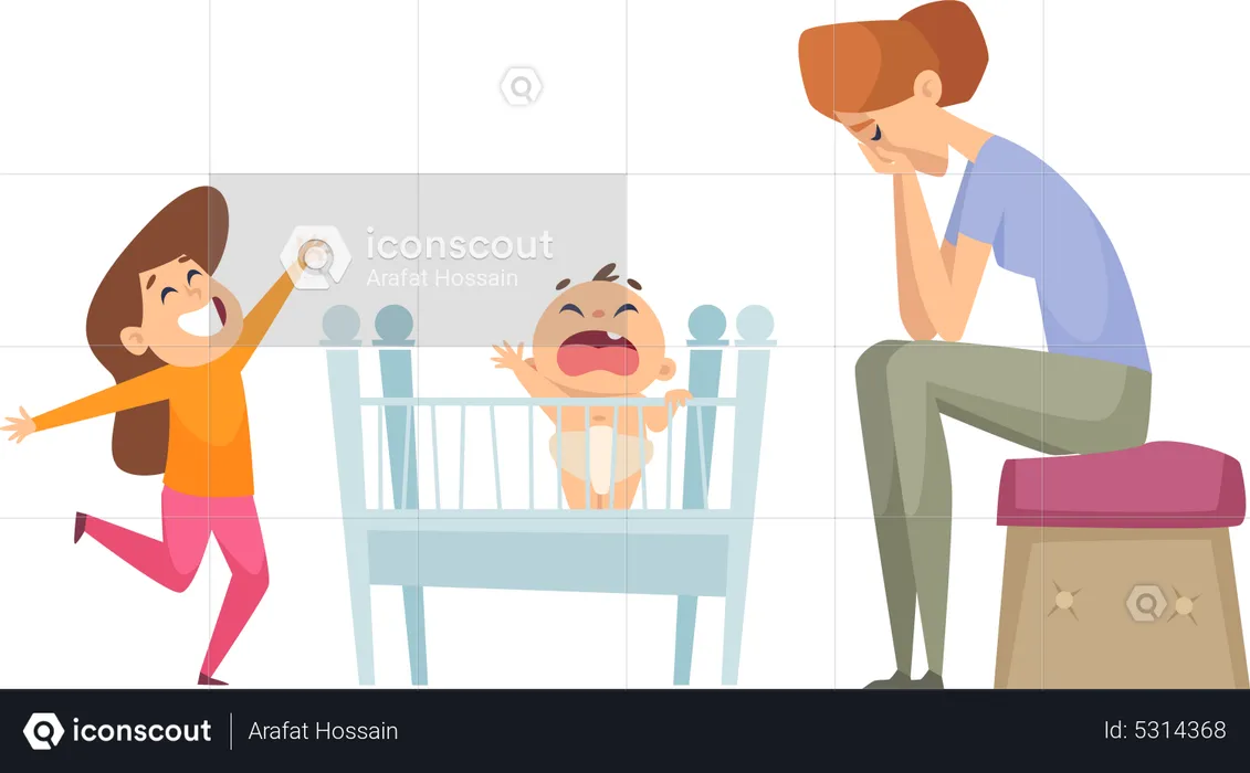 Mãe irritada com crianças  Ilustração
